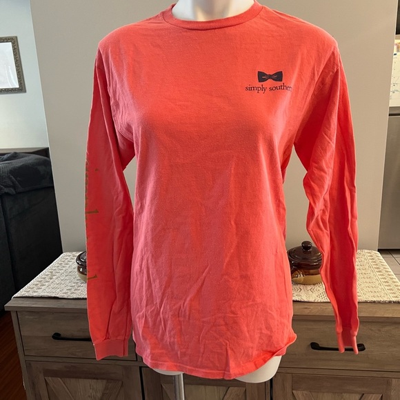 Simply Southern Orange peach long sleeve top - Picture 2 of 4